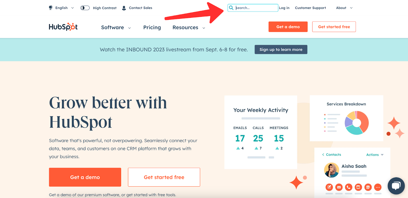 hubspot site search screenshot