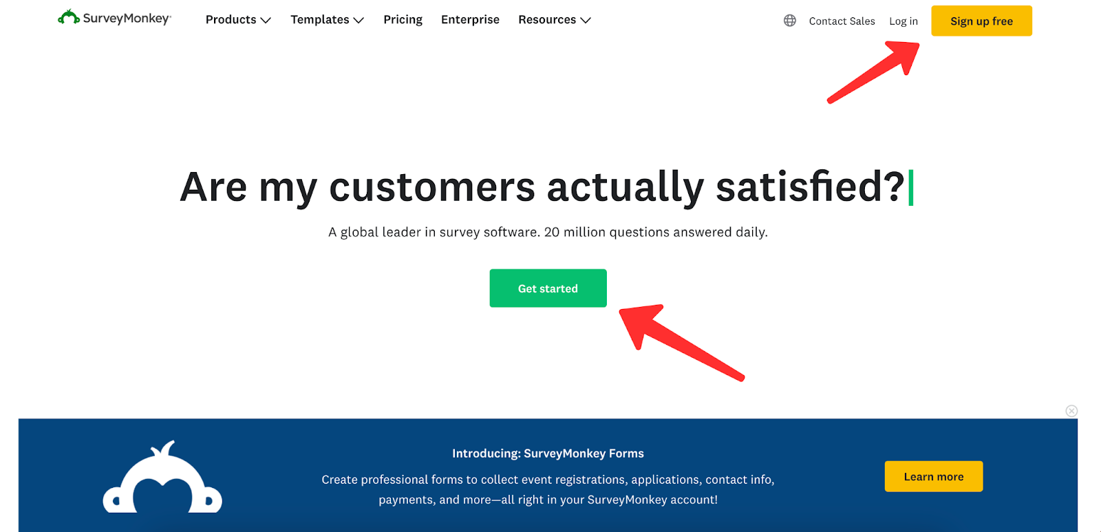 survey monkey get started button